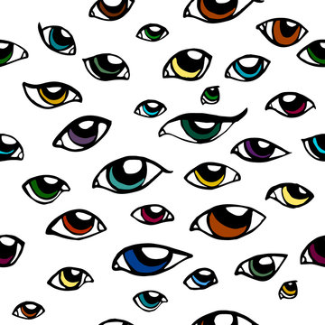 Seamless decorative pattern with stylized eyes. Hand-drawn vector ornament.