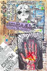 Fototapeta premium Vecchie e misteriose carte con fumetti e collage.