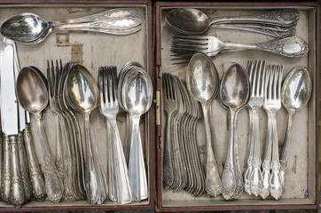 old spoons in a box