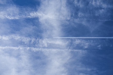 blue sky with airplane, minimalism