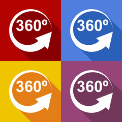 Icono plano 360 grados con sombra en varios colores