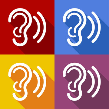 Icono plano escuchar con sombra en varios colores