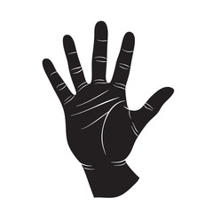Human hand  icon lisolated on white backgound. Human palm shape. High five sign siluette black on white.