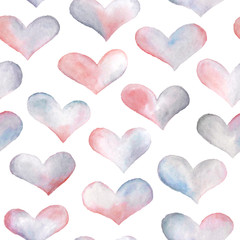 Obraz premium Watercolor hearts seamless background. Colorful watercolor heart pattern. Colorful watercolor romantic texture.