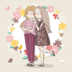 Cute girls. Sister is the best friend. Fashion clothes. 