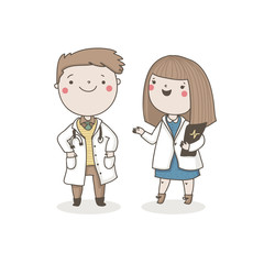 Cute doctors. Vector characters - 112102516