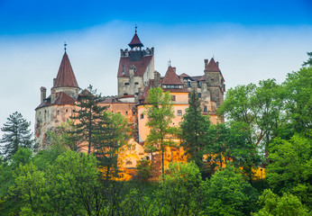 Beautiful Dracula castle, the famous legendary and medieval architecture of Bran, in Romania -...