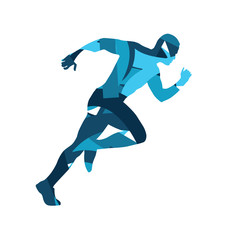Fototapeta na wymiar Abstract blue vector runner. Running man, vector isolated illust
