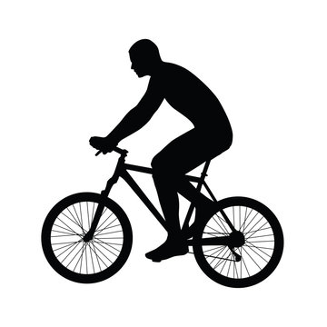 Cyclist riding mountain bike. The view from side. Vector silhoue