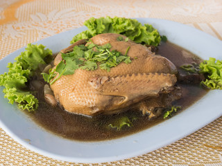 pot stewed duck with coriander on top