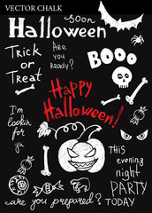Hand Drawn Halloween Chalk Doodles Set