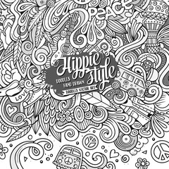 Cartoon hand-drawn doodles hippie illustration