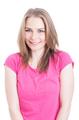 Fototapeta premium Portrait of beautiful young woman in casual clothes posing cheer
