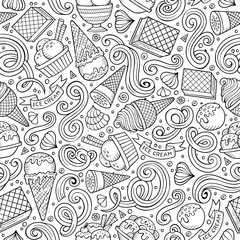 Cartoon hand-drawn ice cream doodles seamless pattern