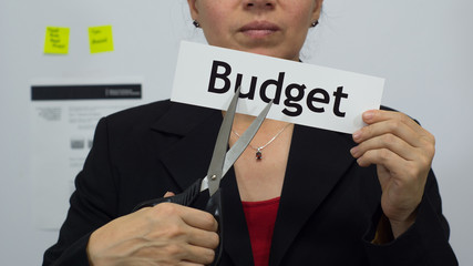 Businesswoman Cuts Budget Concept