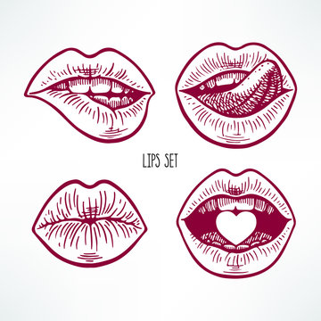 cute set of sketch different lips. hand-drawn illustration