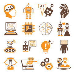 robot and artificial intelligence icons