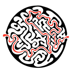 Vector maze, round labyrinth illustration with solution.