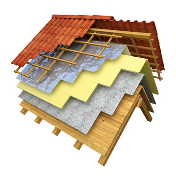 Roof thermal insulation 3D rendering