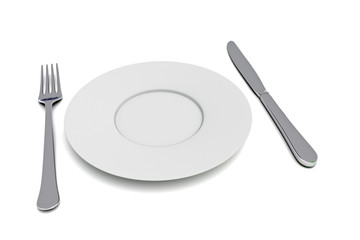 Plate with cutlery, 3d illustration