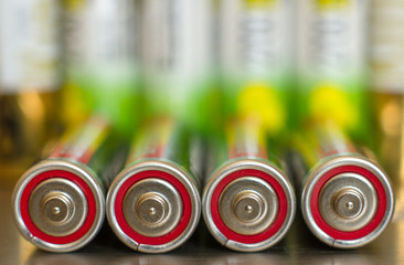 Row of alkaline battery. Technology concept. Low depth of field.