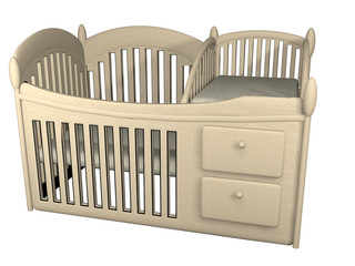 wooden crib 3d illustration
