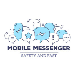 Vector illustration of blue color dialog speech bubbles with ico