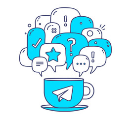 Vector illustration of blue color dialog speech bubbles with ico