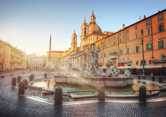 Piazza Navona during sunrise, Rome, Italy