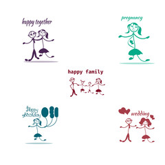 Family icons of daily life for web, print, banner