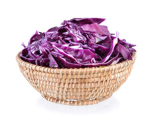 Purple cabbage in basket isolated on white background