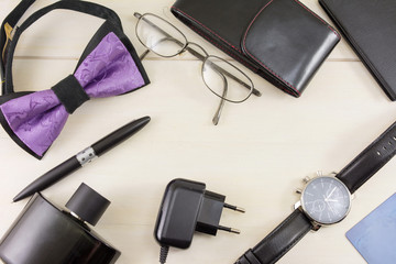 Male fashion and business accessories top view