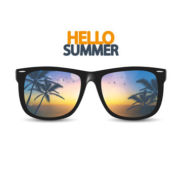 Vector summer blurred beach, with sunglasses,

