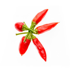 Red hot chili peppers Cayenne, Serrano with green stem.