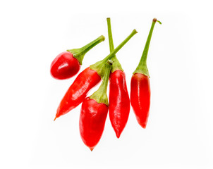Red hot chili peppers Cayenne, Serrano with green stem.