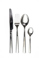 Cutlery metal set with Fork, Knife and Spoon - kitchen utensils.