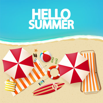 Top view of beach realistic vector illustration.

