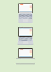 Cartoon laptop in different angles.