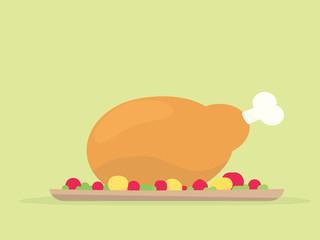 Thanksgiving turkey dinner. Simple flat image