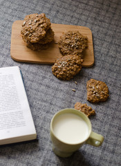 Oat Cookies With Sunflower Seeds and Cup of Milk