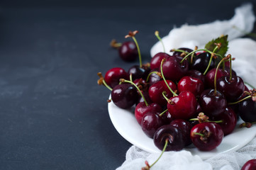 Fresh cherries in plate