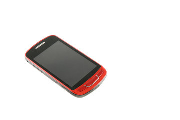 New red smartphone on white background