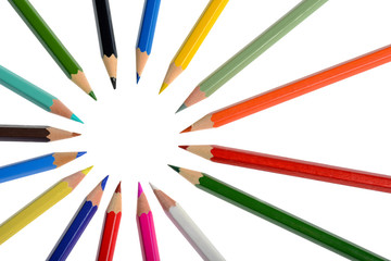 Naklejka premium A lot of pencils with different color on white background