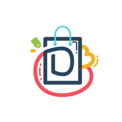 D letter with shopping bag and tag icon.