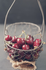 Cherries on black table