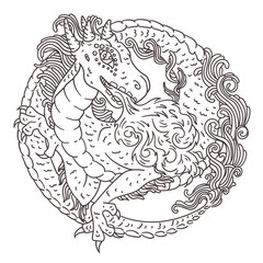 Round dragon coloring page