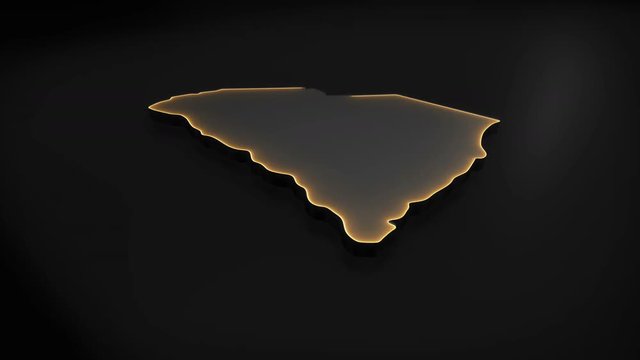 Seamless looping 3D animation of the map of South Carolina including 2 versions and alpha matte