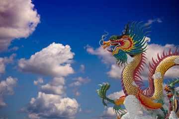 Fototapeta na wymiar beautiful chinese dragon with blue sky background at thailand