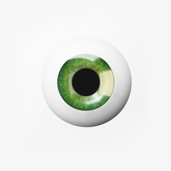 3d illustration of green eye on white background. Blue iris close up.