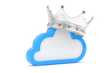 Cloud with silver crown on white background. Model of best network, database, cloud storage. Royal technology. 3D rendering.